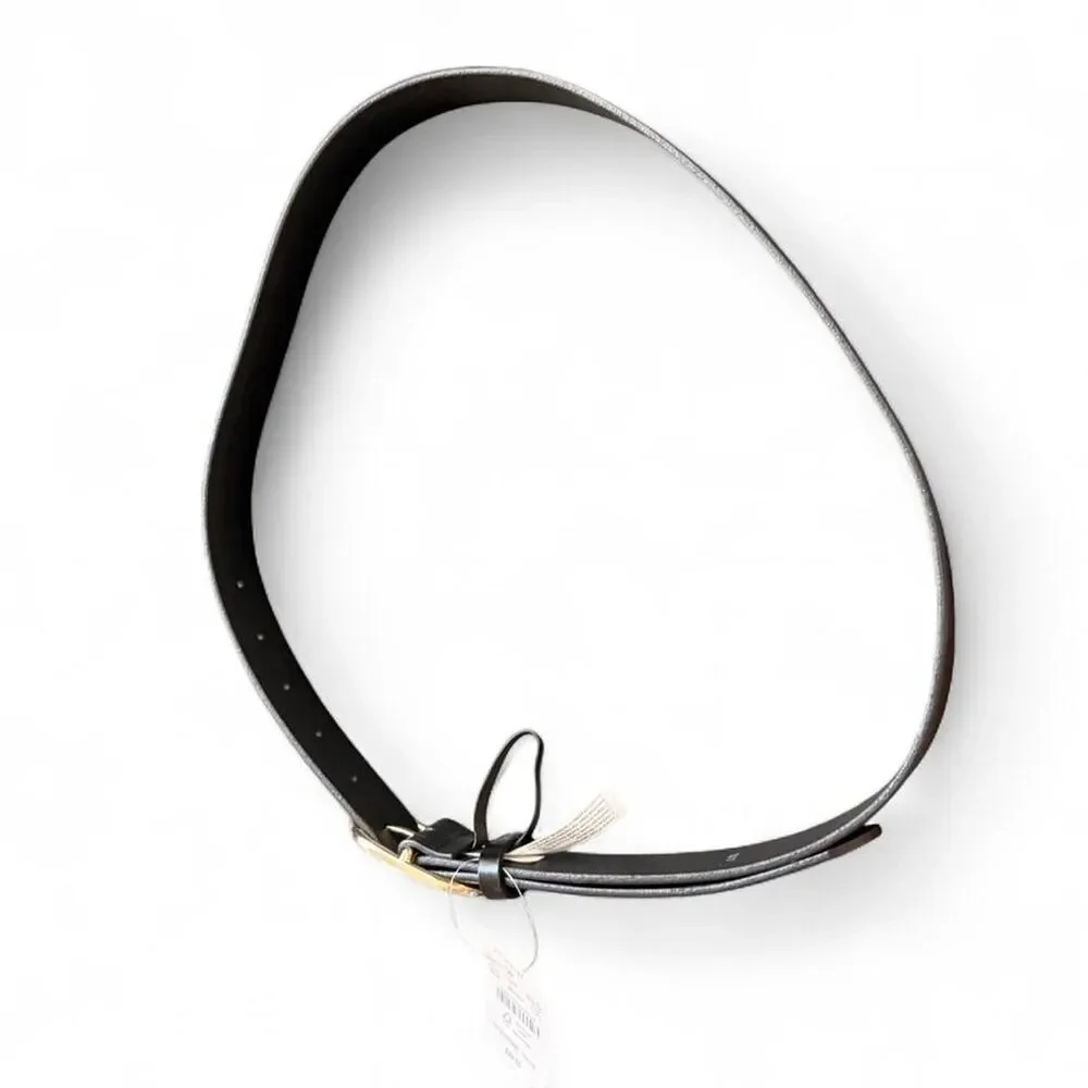 J.Crew NWT Black Genuine Leather Belt Gold Oval Buckle Size L XL  1.25” Wide - Picture 5 of 6